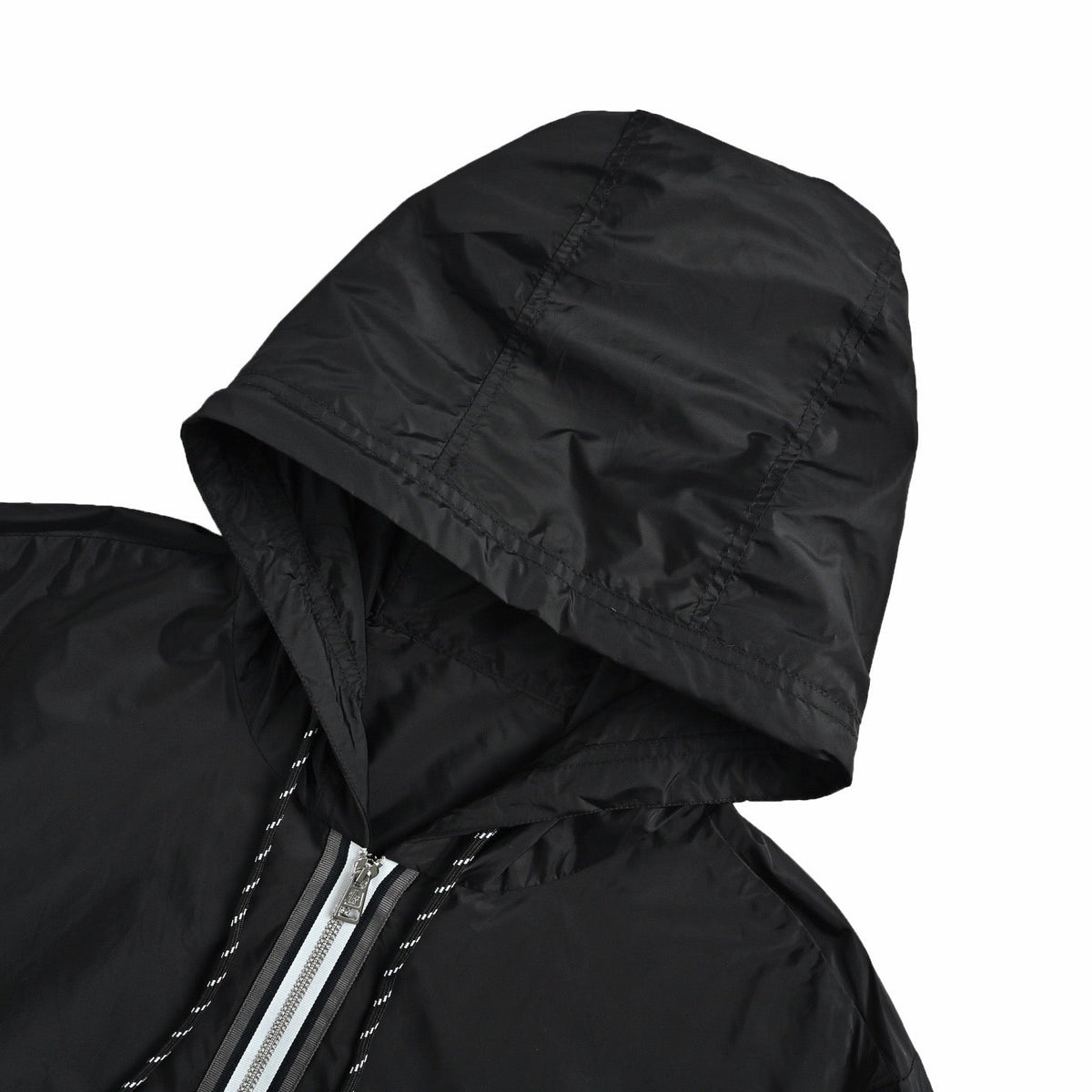 Black Nylon Contrast Zip Hooded - Men's