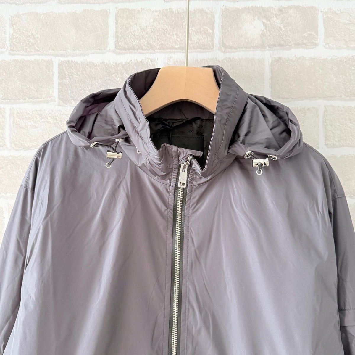 Grey Nylon Plain Hooded - Men's