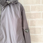 Grey Nylon Plain Hooded - Men's