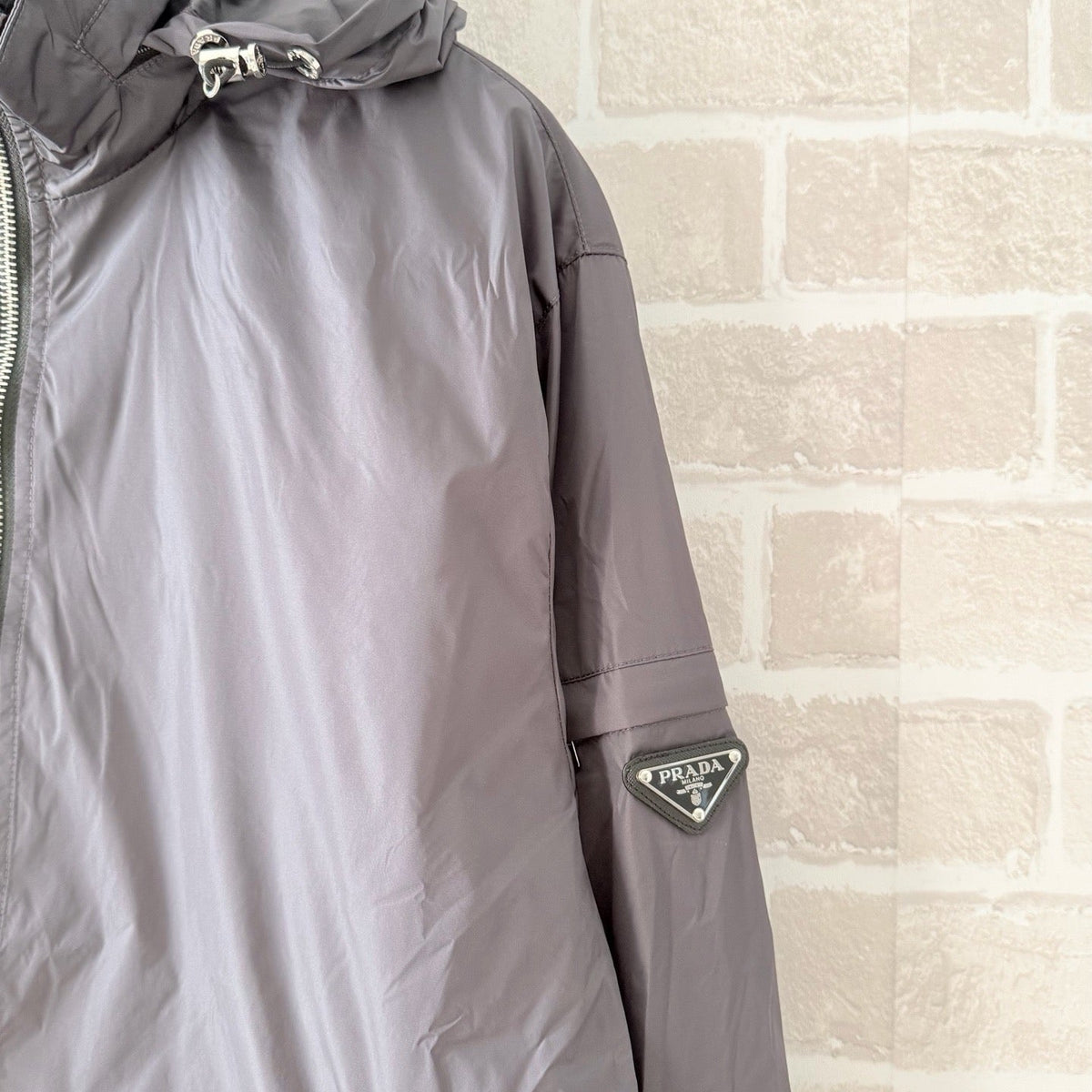 Grey Nylon Plain Hooded - Men's