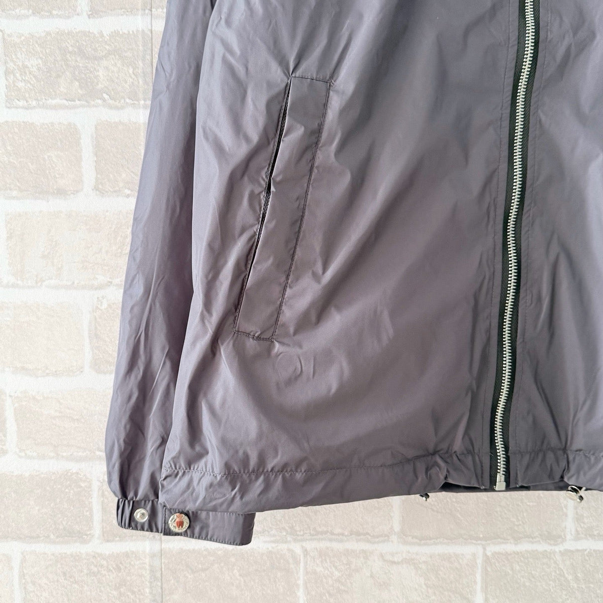 Grey Nylon Plain Hooded - Men's