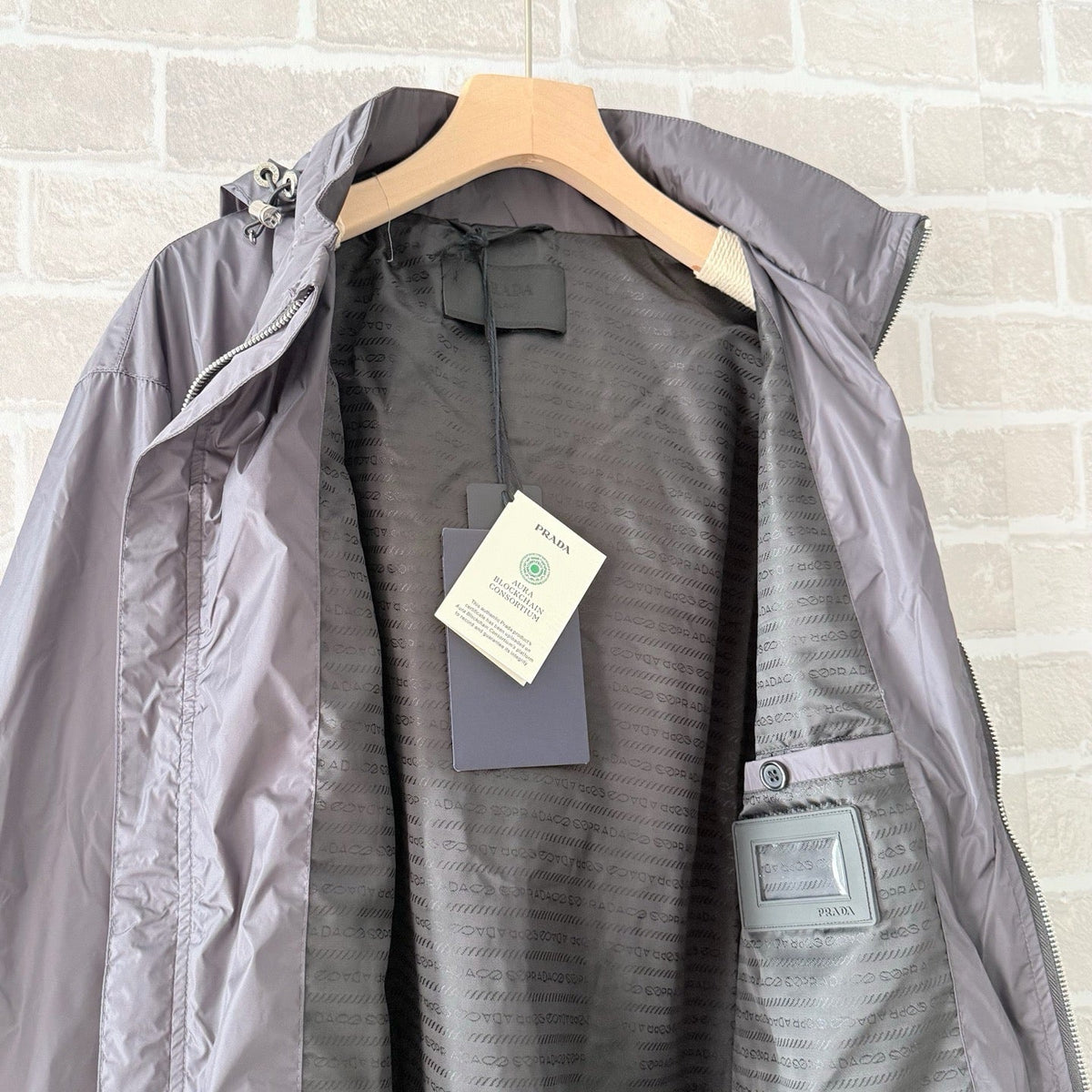 Grey Nylon Plain Hooded - Men's
