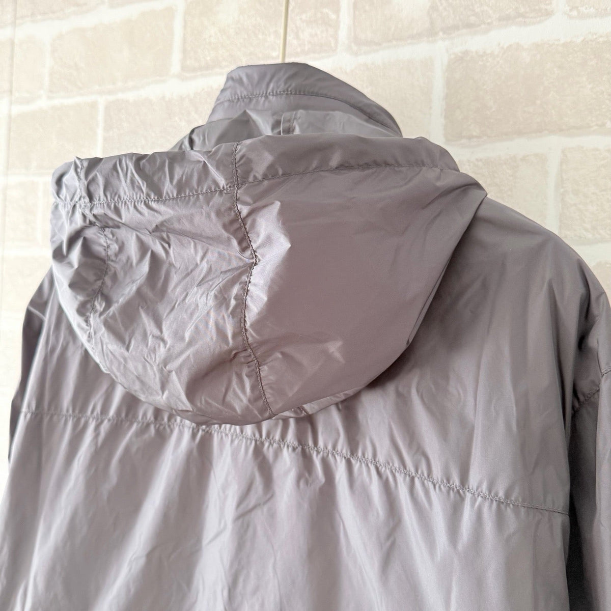 Grey Nylon Plain Hooded - Men's