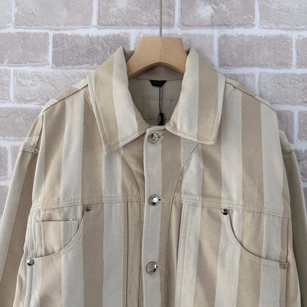 Beige Cotton Plain Trucker - Men's