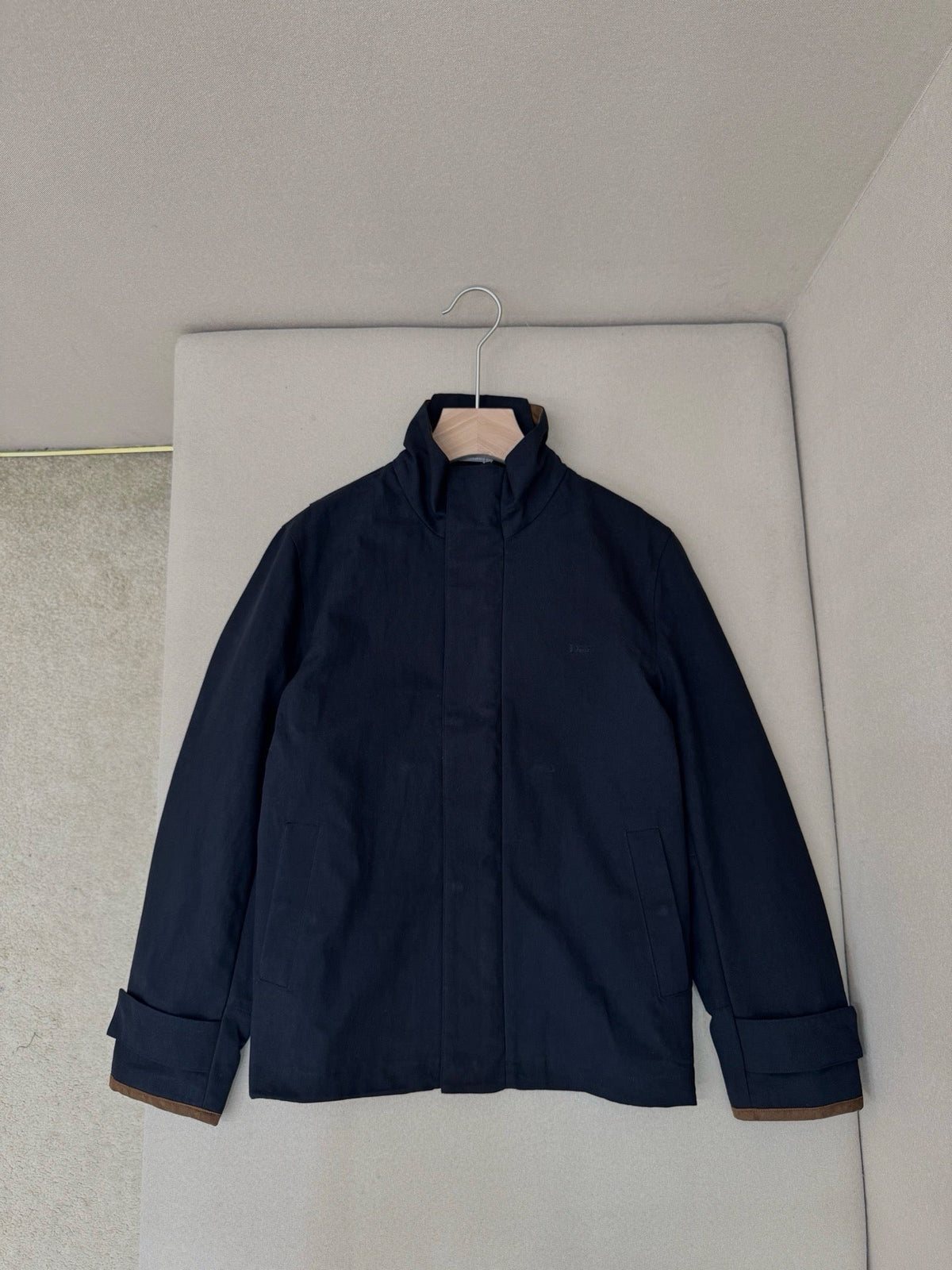 Navy Wool Stand Collar Blouson - Men's
