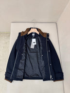 Navy Wool Stand Collar Blouson - Men's