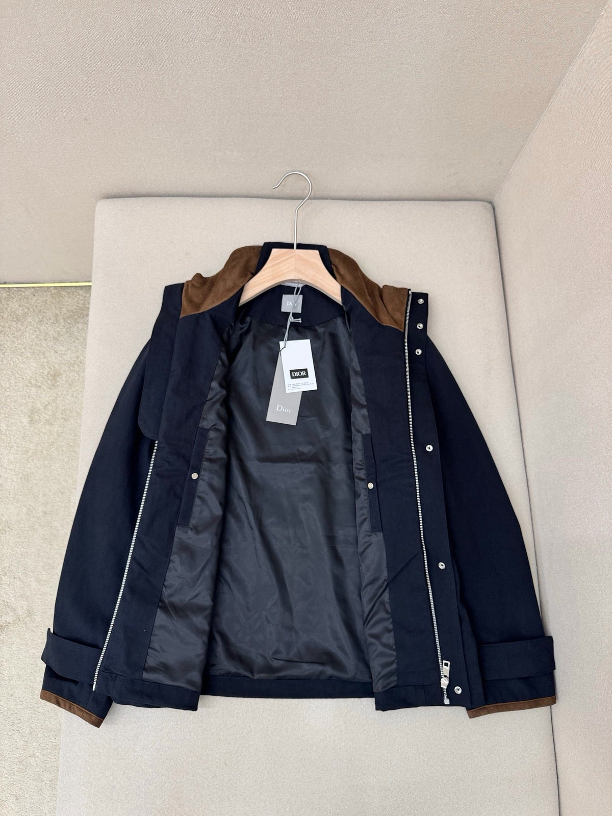 Navy Wool Stand Collar Blouson - Men's