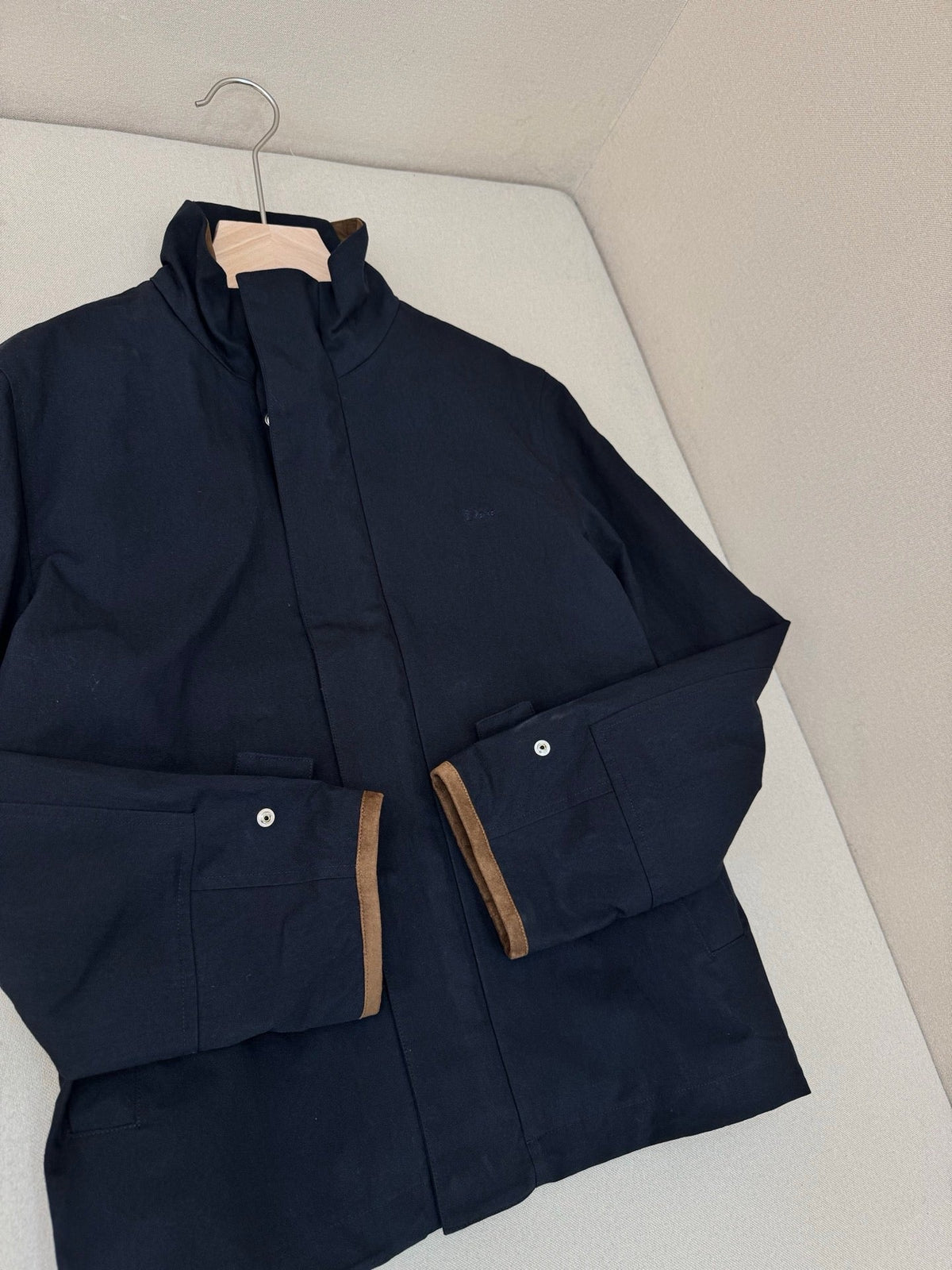 Navy Wool Stand Collar Blouson - Men's