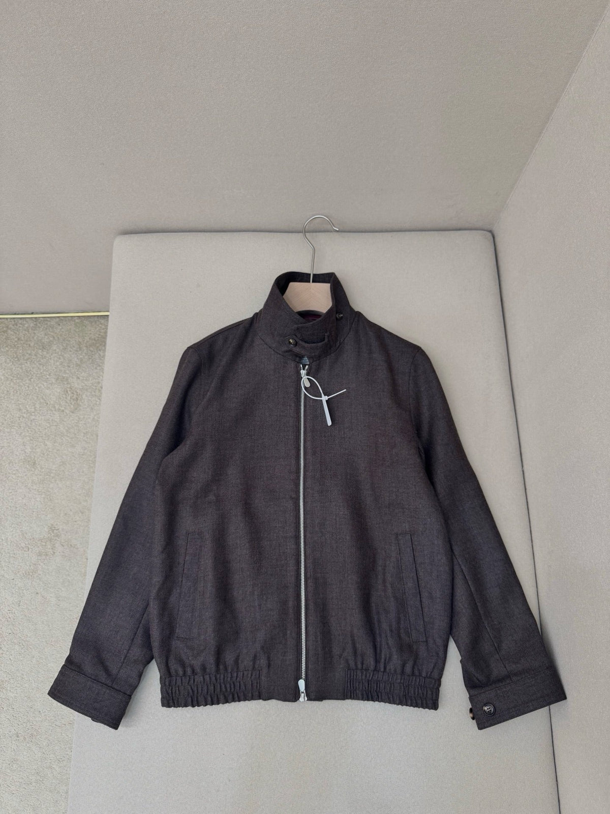 Grey Nylon Stand Collar Blouson - Men's