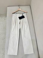Cream Cotton Pleated Wide-Leg - Men's