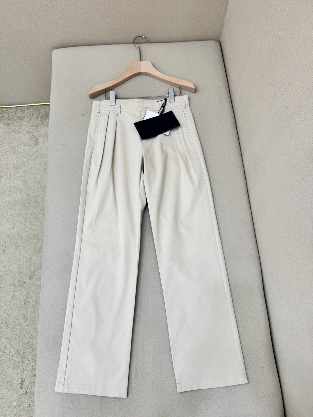 Cream Cotton Pleated Wide-Leg - Men's