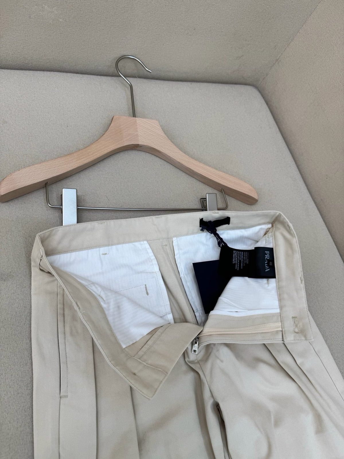 Cream Cotton Pleated Wide-Leg - Men's