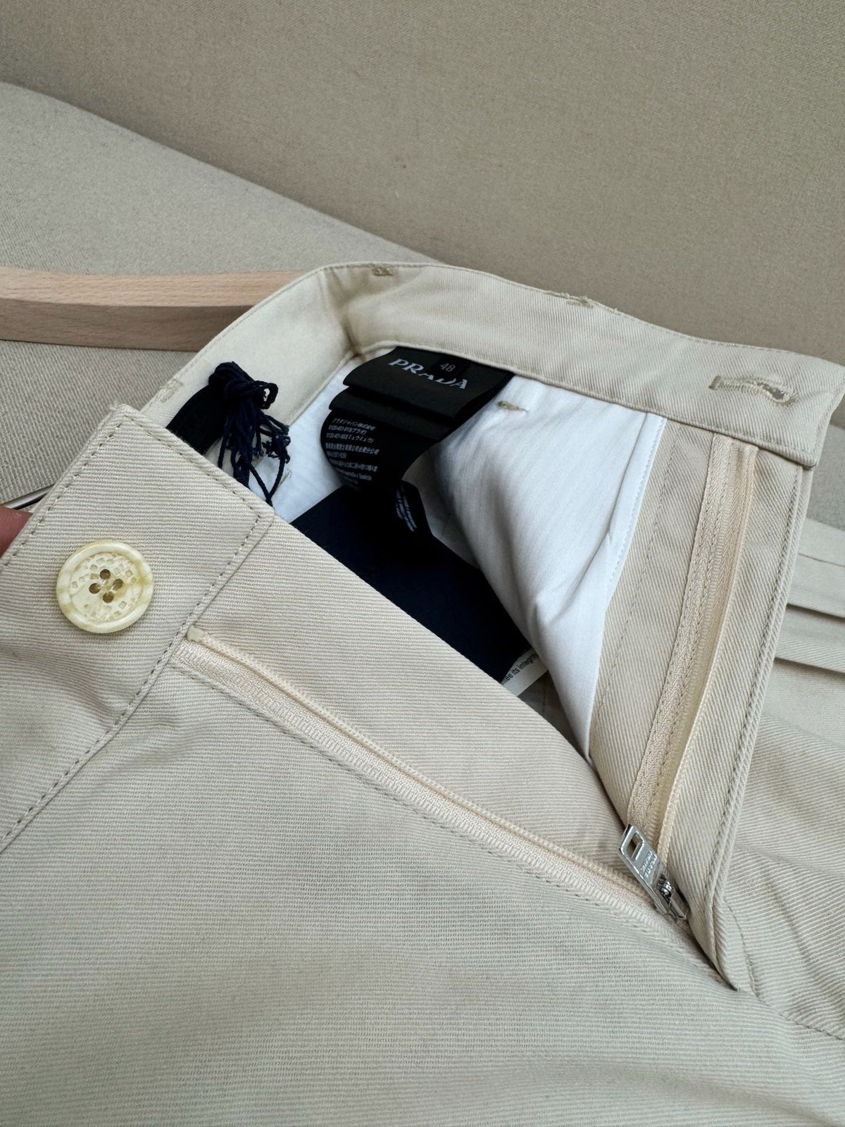 Cream Cotton Pleated Wide-Leg - Men's