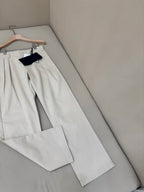 Cream Cotton Pleated Wide-Leg - Men's
