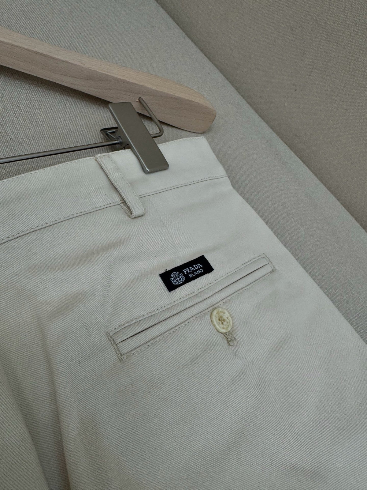 Cream Cotton Pleated Wide-Leg - Men's