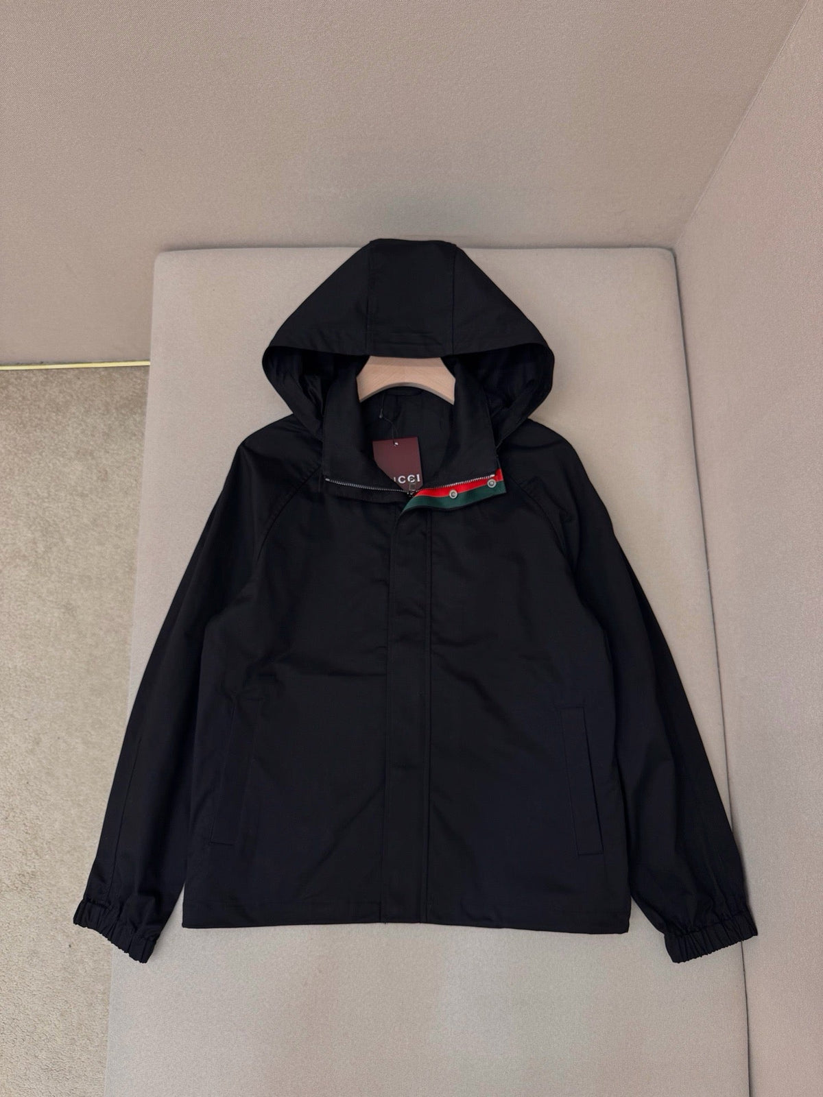 Black Nylon Plain Hooded - Men's