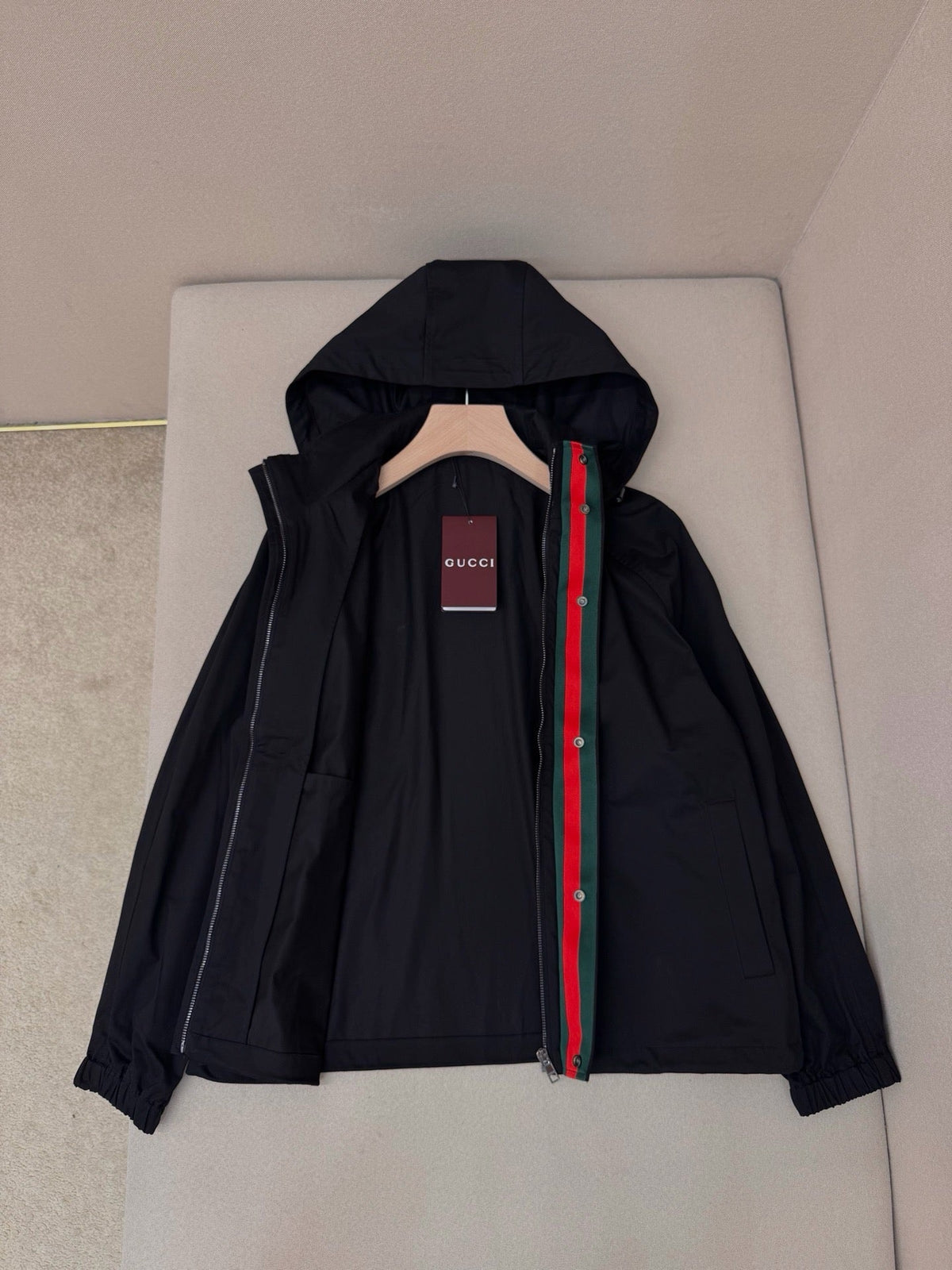 Black Nylon Plain Hooded - Men's