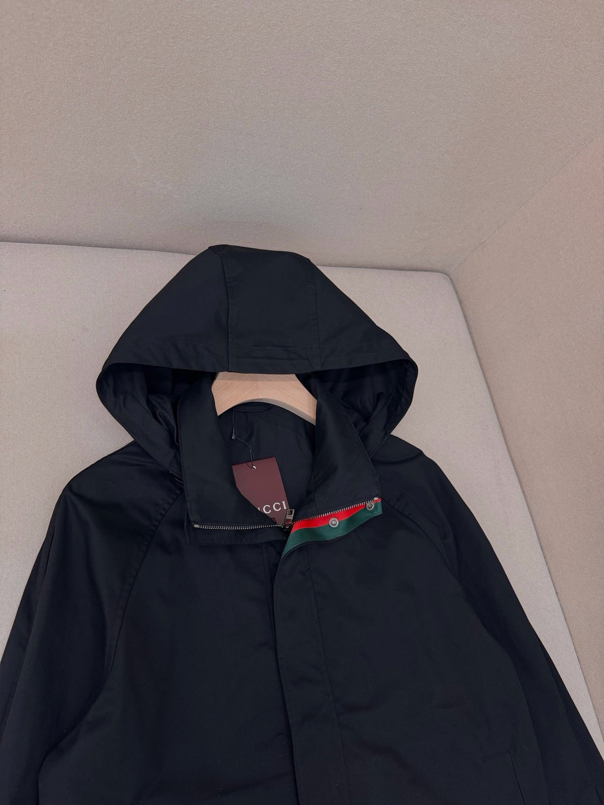 Black Nylon Plain Hooded - Men's