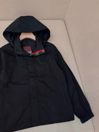 Black Nylon Plain Hooded - Men's