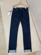 Blue Denim Monogram Hem Straight - Women's