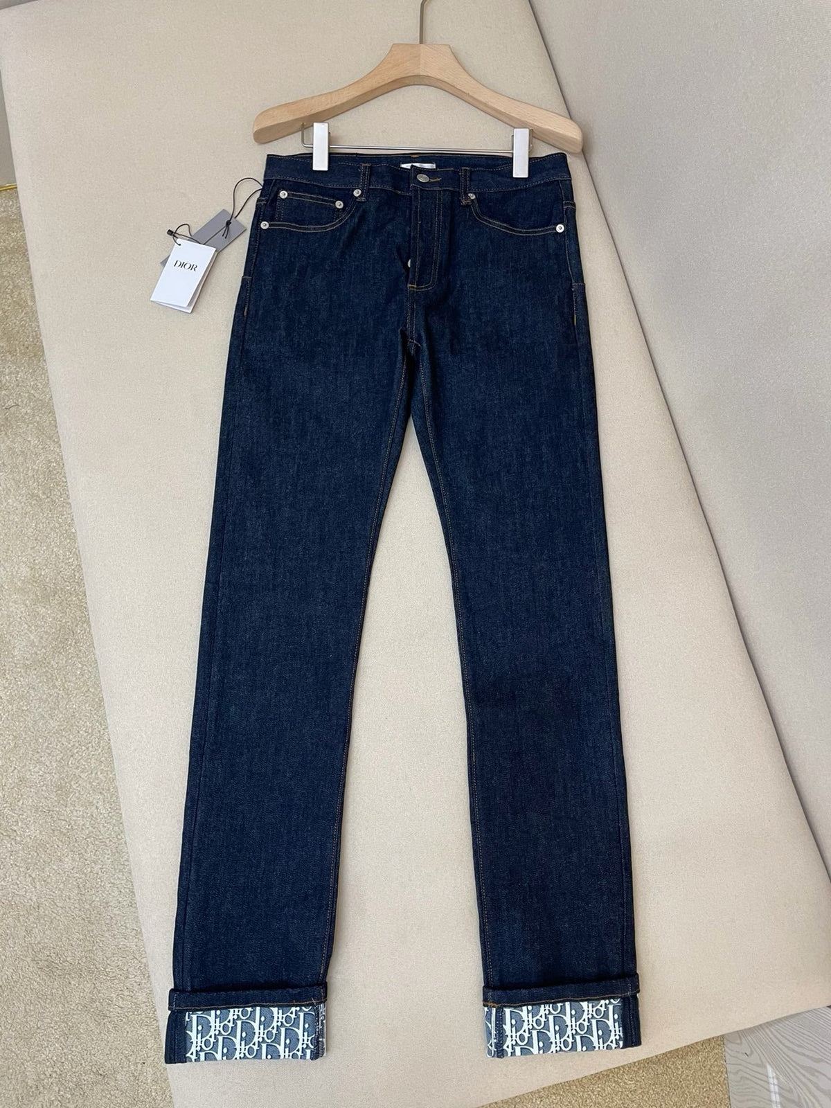 Blue Denim Monogram Hem Straight - Women's