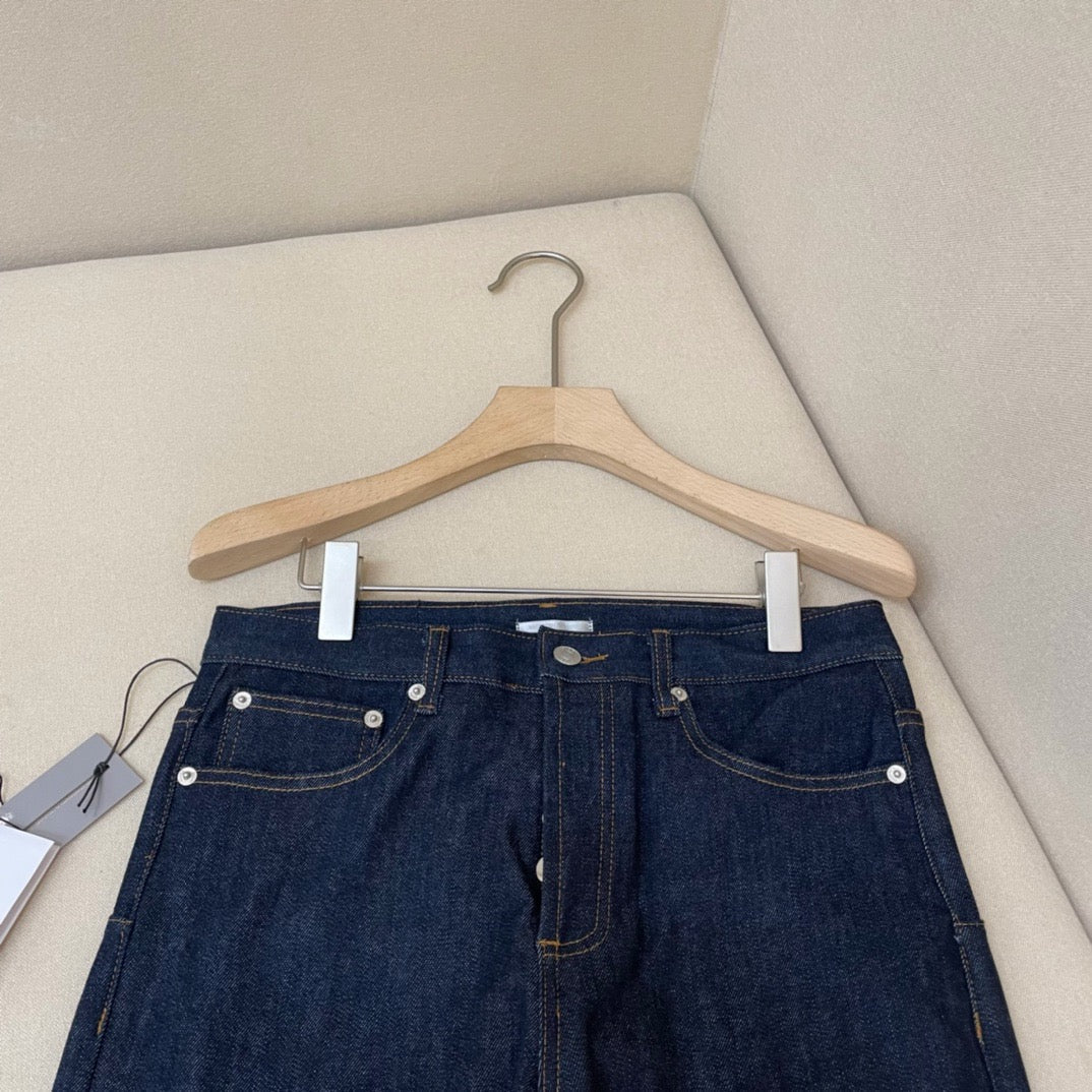 Blue Denim Monogram Hem Straight - Women's