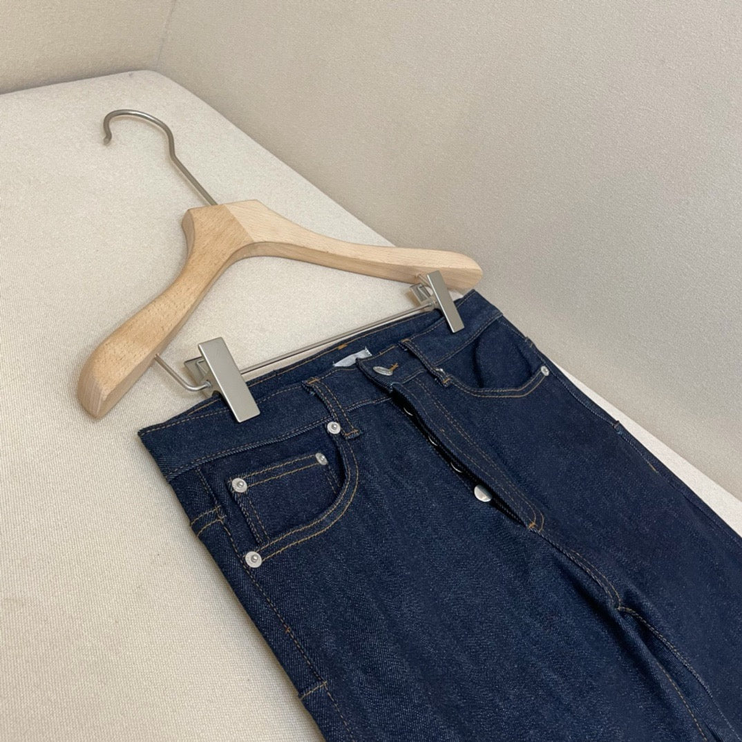 Blue Denim Monogram Hem Straight - Women's