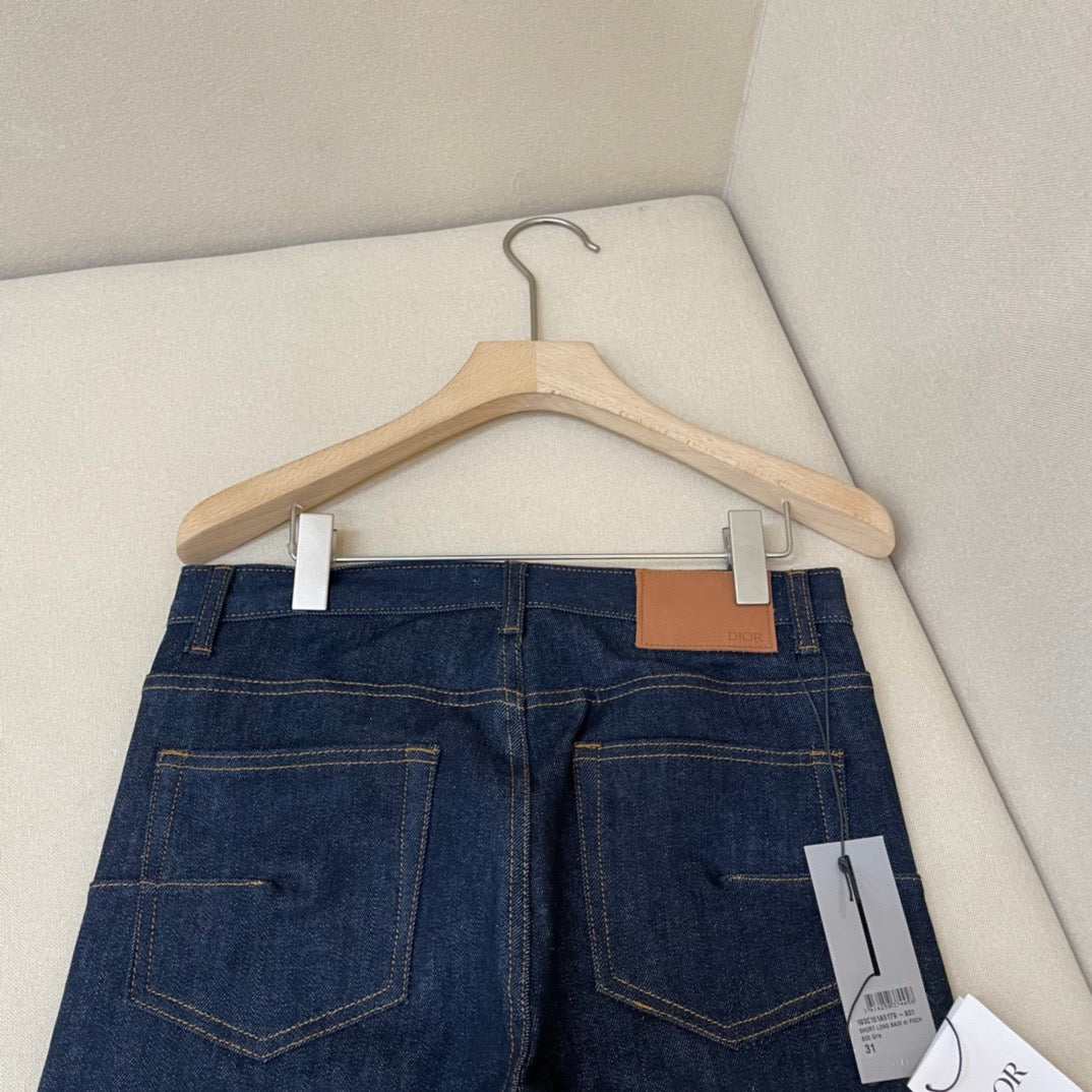 Blue Denim Monogram Hem Straight - Women's