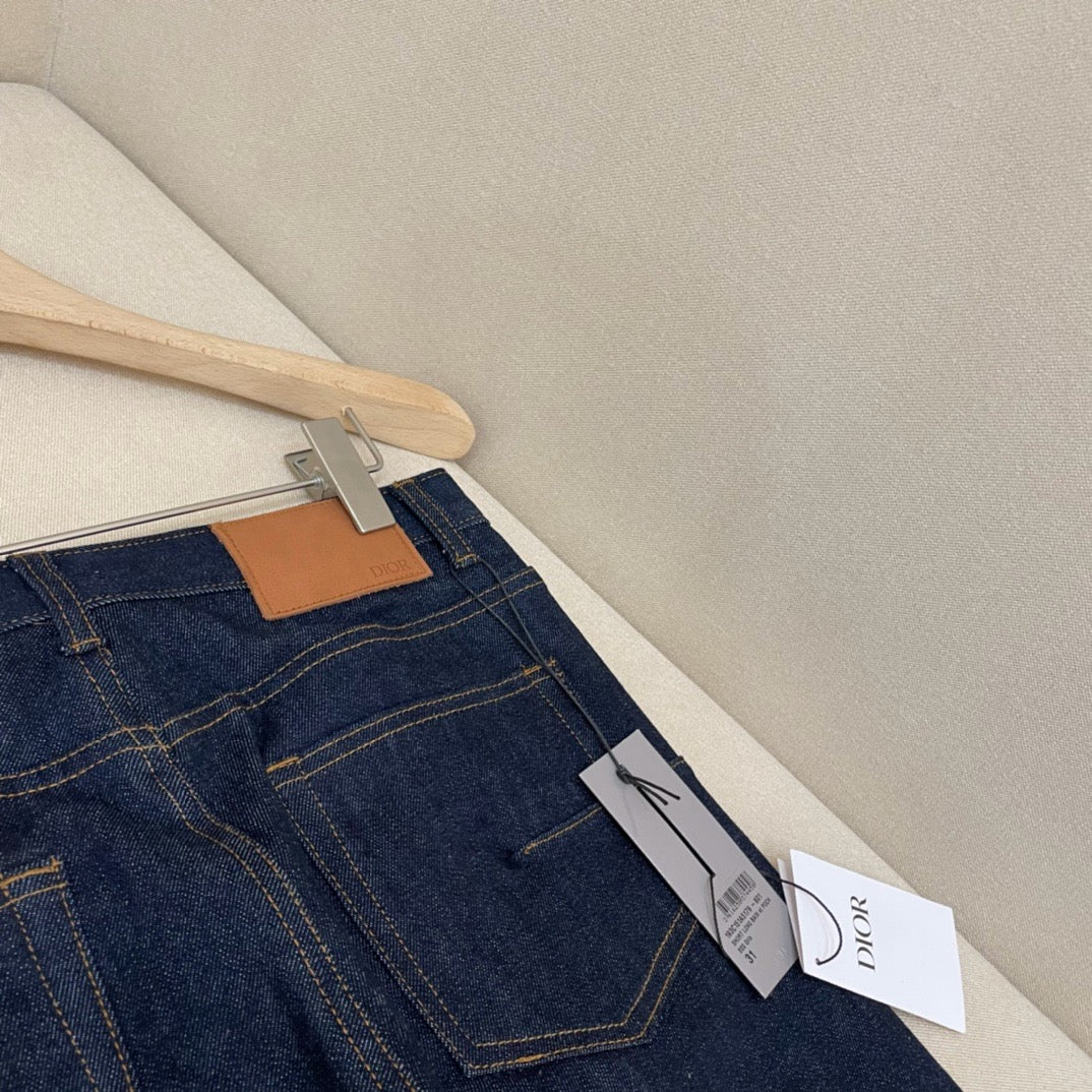 Blue Denim Monogram Hem Straight - Women's