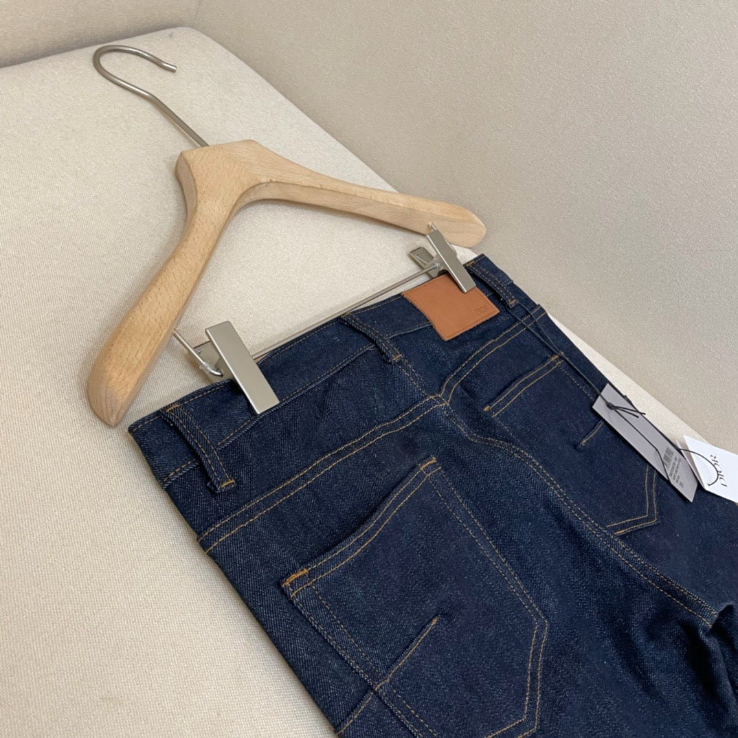 Blue Denim Monogram Hem Straight - Women's