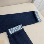 Blue Denim Monogram Hem Straight - Women's