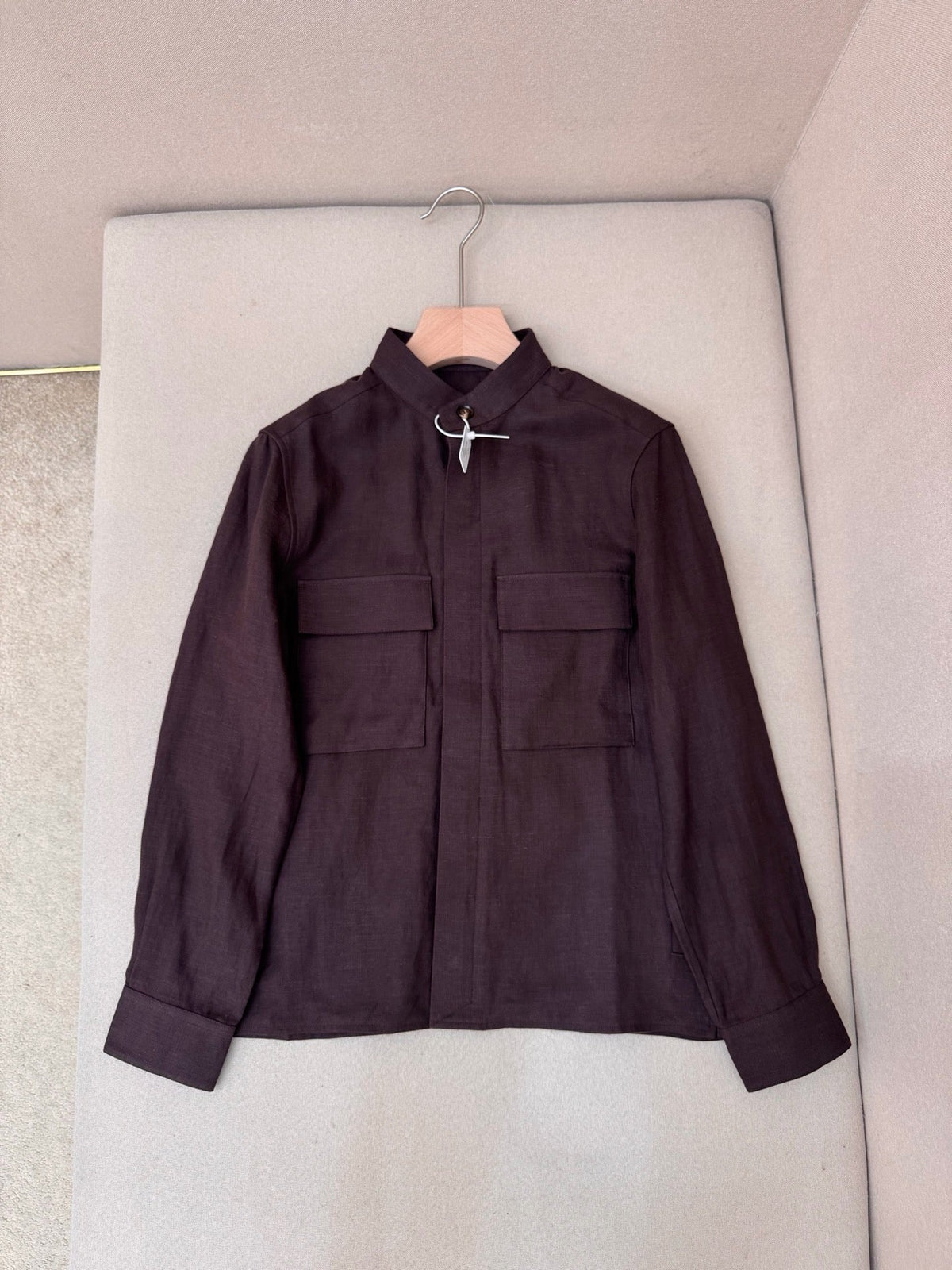 Brown Wool Plain Shirt Jacket - Men's