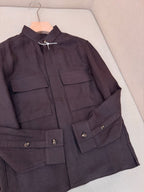 Brown Wool Plain Shirt Jacket - Men's