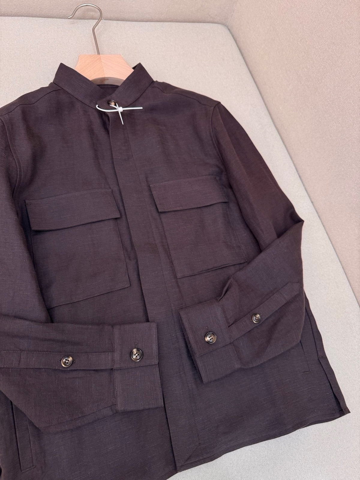 Brown Wool Plain Shirt Jacket - Men's