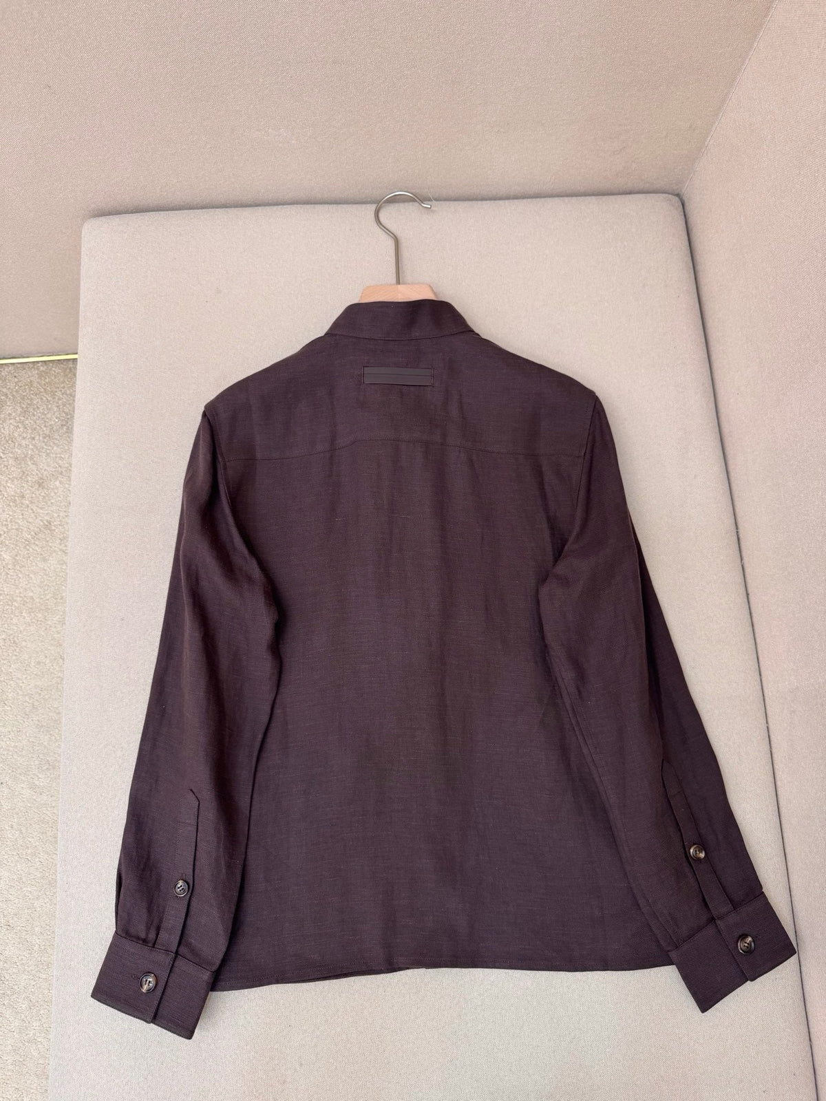 Brown Wool Plain Shirt Jacket - Men's