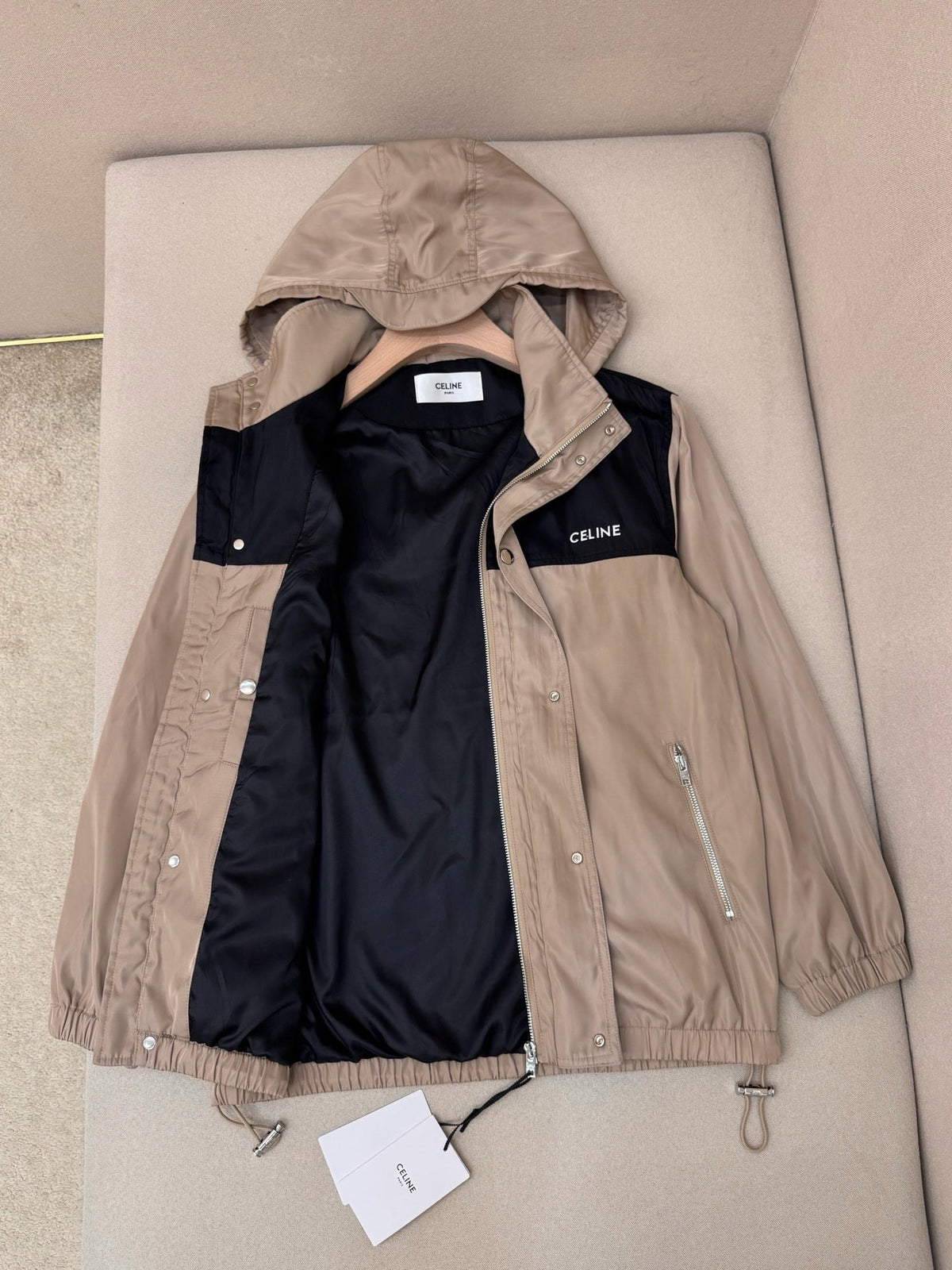 Beige Nylon Colourblock Hooded - Men's