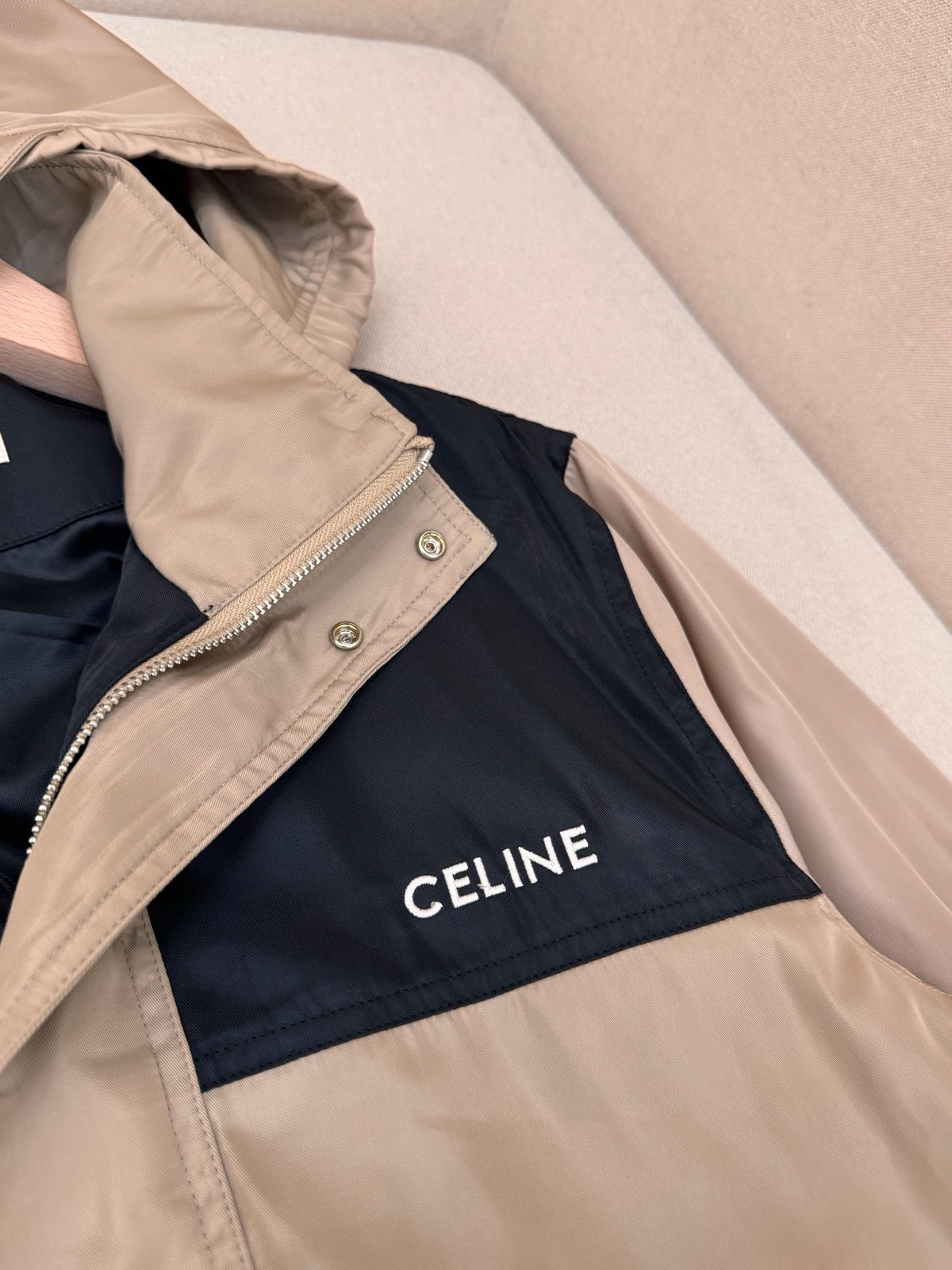 Beige Nylon Colourblock Hooded - Men's