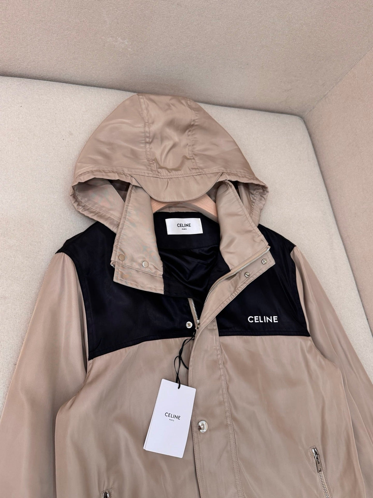 Beige Nylon Colourblock Hooded - Men's