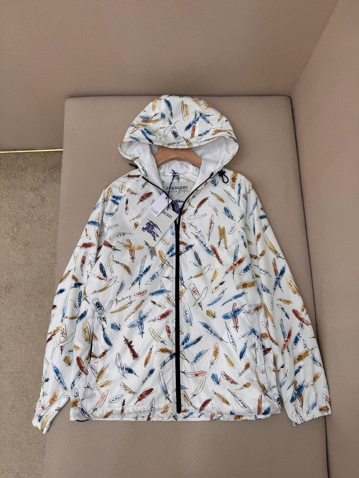 White Nylon Print Hooded - Men's