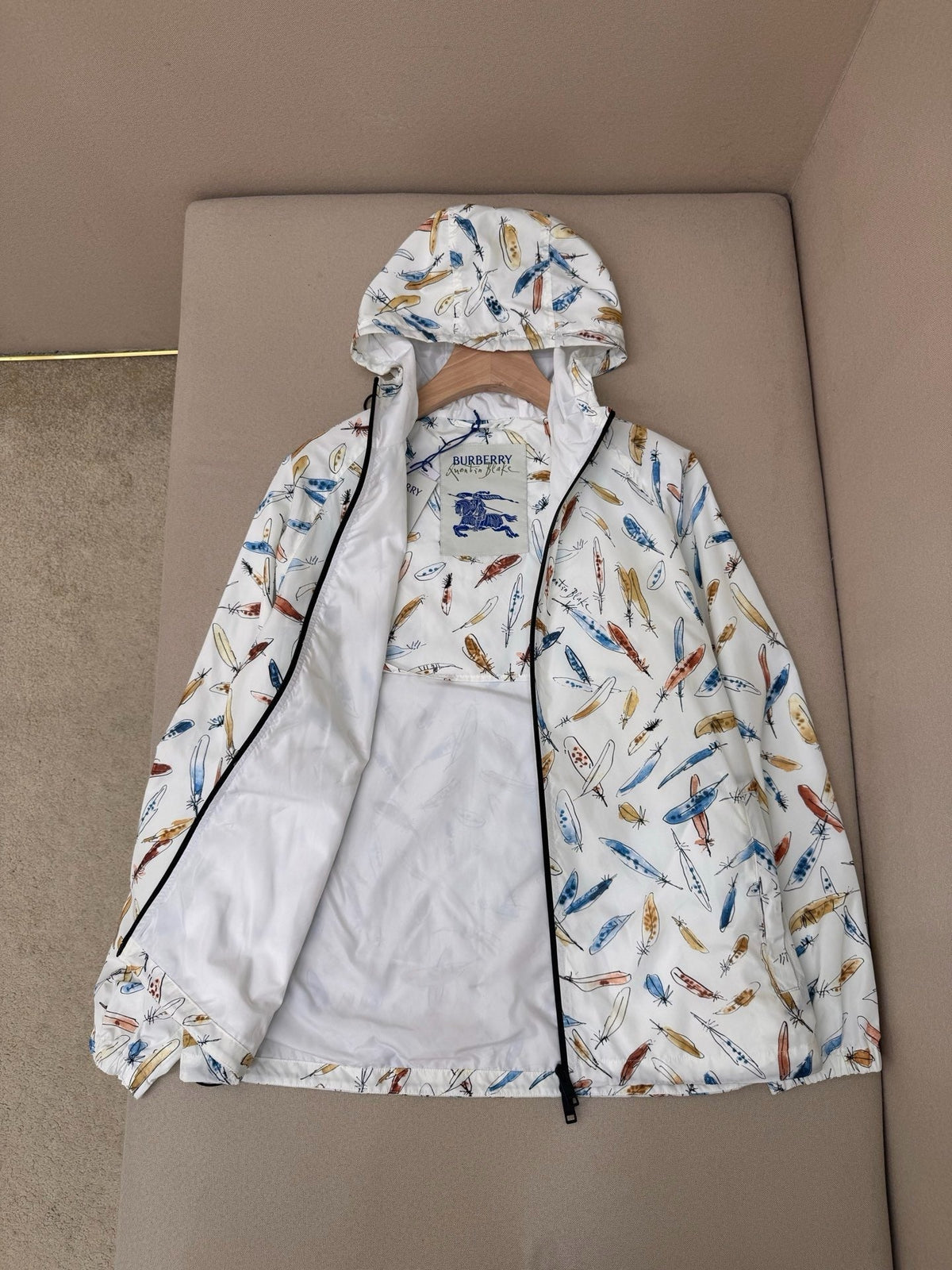 White Nylon Print Hooded - Men's