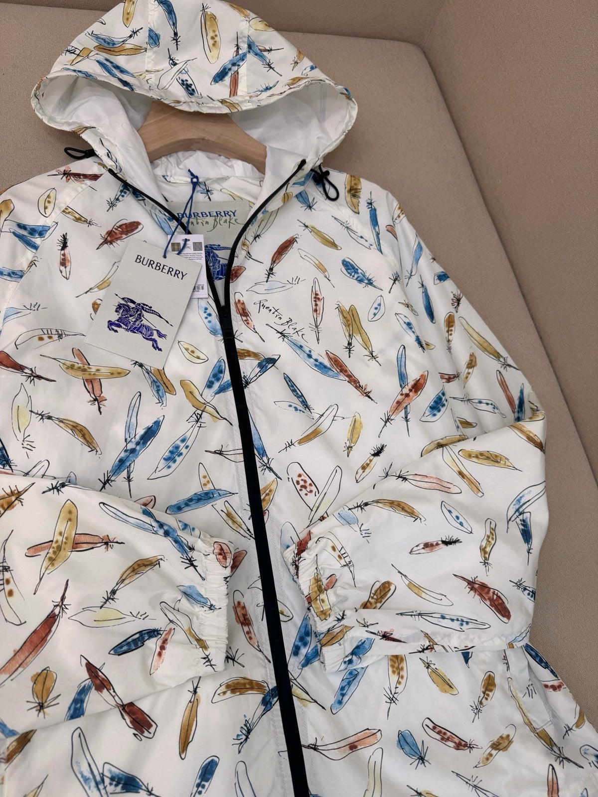 White Nylon Print Hooded - Men's