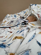 White Nylon Print Hooded - Men's