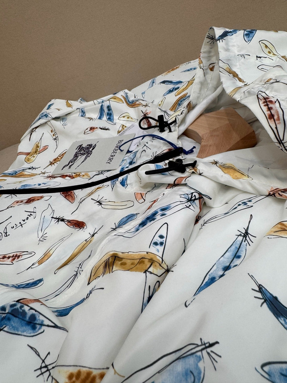 White Nylon Print Hooded - Men's