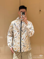 White Nylon Print Hooded - Men's