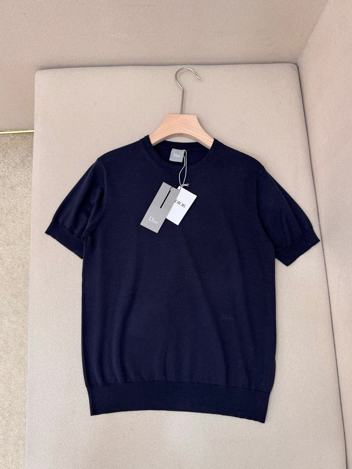 Navy Knit Plain Short-Sleeve - Men's