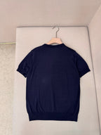 Navy Knit Plain Short-Sleeve - Men's