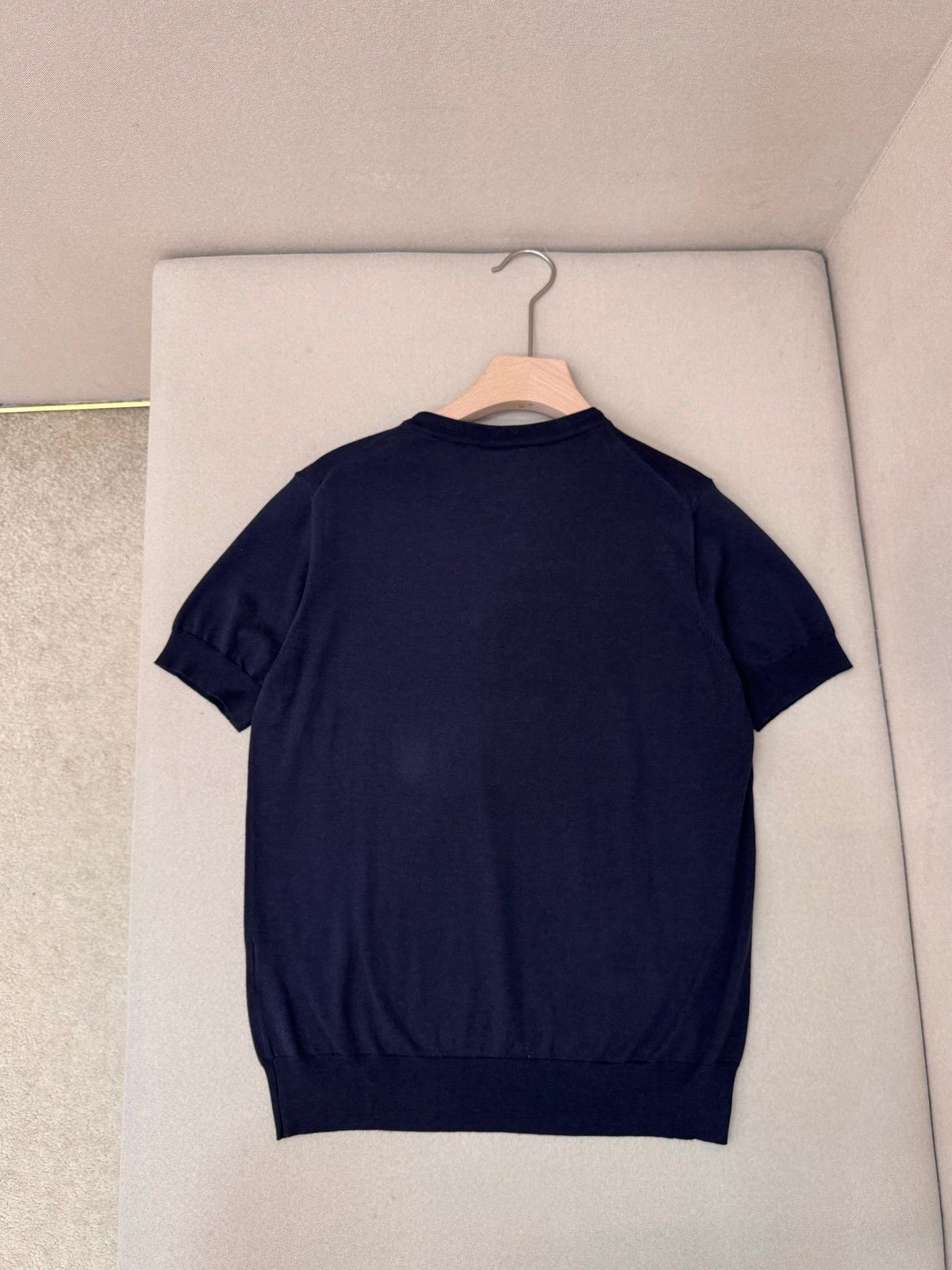 Navy Knit Plain Short-Sleeve - Men's