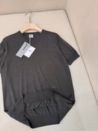 Navy Knit Plain Short-Sleeve - Men's
