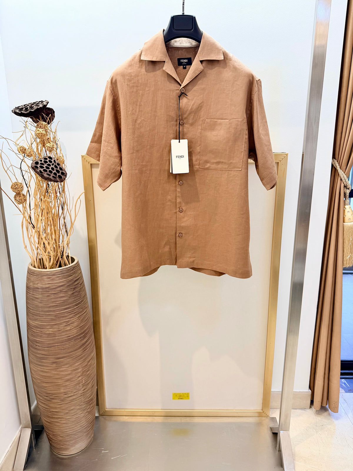 Brown Linen Plain Short-Sleeve - Men's