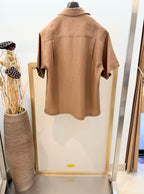 Brown Linen Plain Short-Sleeve - Men's
